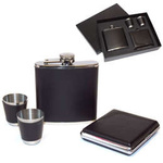 Set 9 - Flask, 2 shot glasses, cigarette case