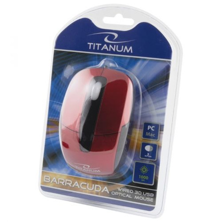 TITANUM MYSZ PRZEWOD. 3D OPT. USB BARRACUDA CZERWONA